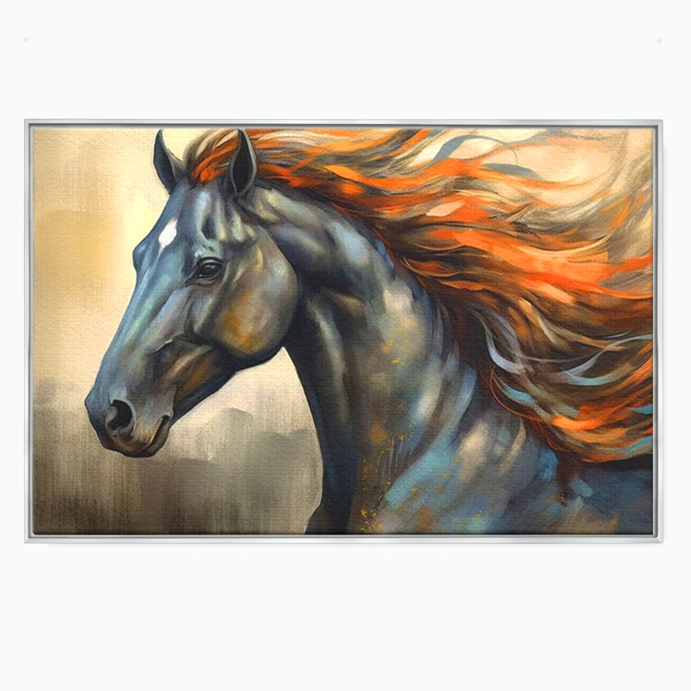 Leinwand Wandkunst Canvas Premium, LuxCanva® M1337, Night Thrill, Mähne, Pferd, Gemälde, Schwarz, Flammen, Galopp, Bewegung, anmutig, wild, Büro, Wohnen, Kinderzimmer