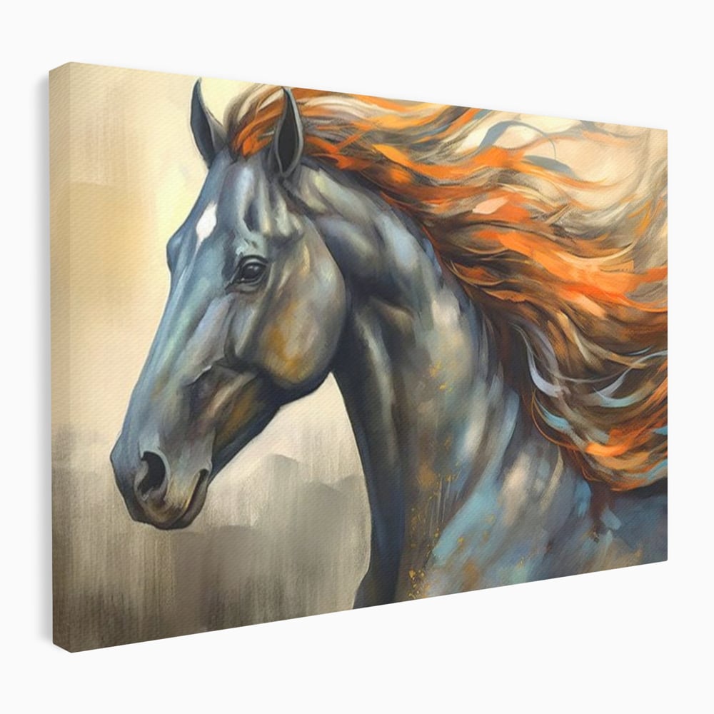 Leinwand Wandkunst Canvas Premium, LuxCanva® M1337, Night Thrill, Mähne, Pferd, Gemälde, Schwarz, Flammen, Galopp, Bewegung, anmutig, wild, Büro, Wohnen, Kinderzimmer