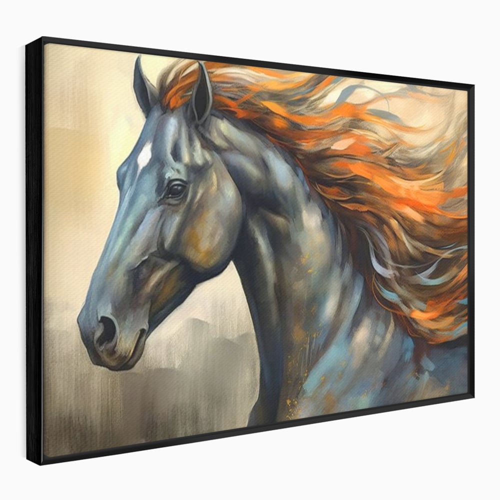 Leinwand Wandkunst Canvas Premium, LuxCanva® M1337, Night Thrill, Mähne, Pferd, Gemälde, Schwarz, Flammen, Galopp, Bewegung, anmutig, wild, Büro, Wohnen, Kinderzimmer