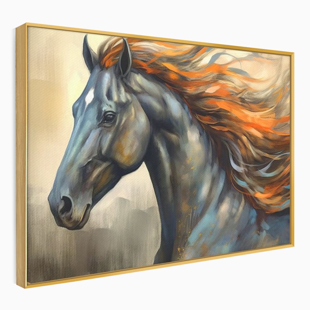 Leinwand Wandkunst Canvas Premium, LuxCanva® M1337, Night Thrill, Mähne, Pferd, Gemälde, Schwarz, Flammen, Galopp, Bewegung, anmutig, wild, Büro, Wohnen, Kinderzimmer