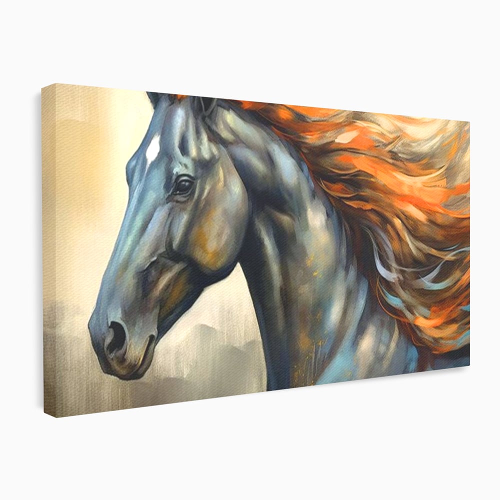 Leinwand Wandkunst Canvas Premium, LuxCanva® M1337, Night Thrill, Mähne, Pferd, Gemälde, Schwarz, Flammen, Galopp, Bewegung, anmutig, wild, Büro, Wohnen, Kinderzimmer