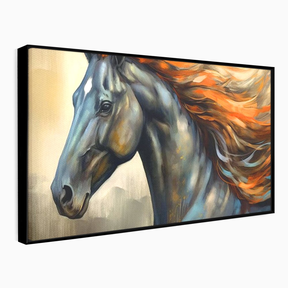 Leinwand Wandkunst Canvas Premium, LuxCanva® M1337, Night Thrill, Mähne, Pferd, Gemälde, Schwarz, Flammen, Galopp, Bewegung, anmutig, wild, Büro, Wohnen, Kinderzimmer