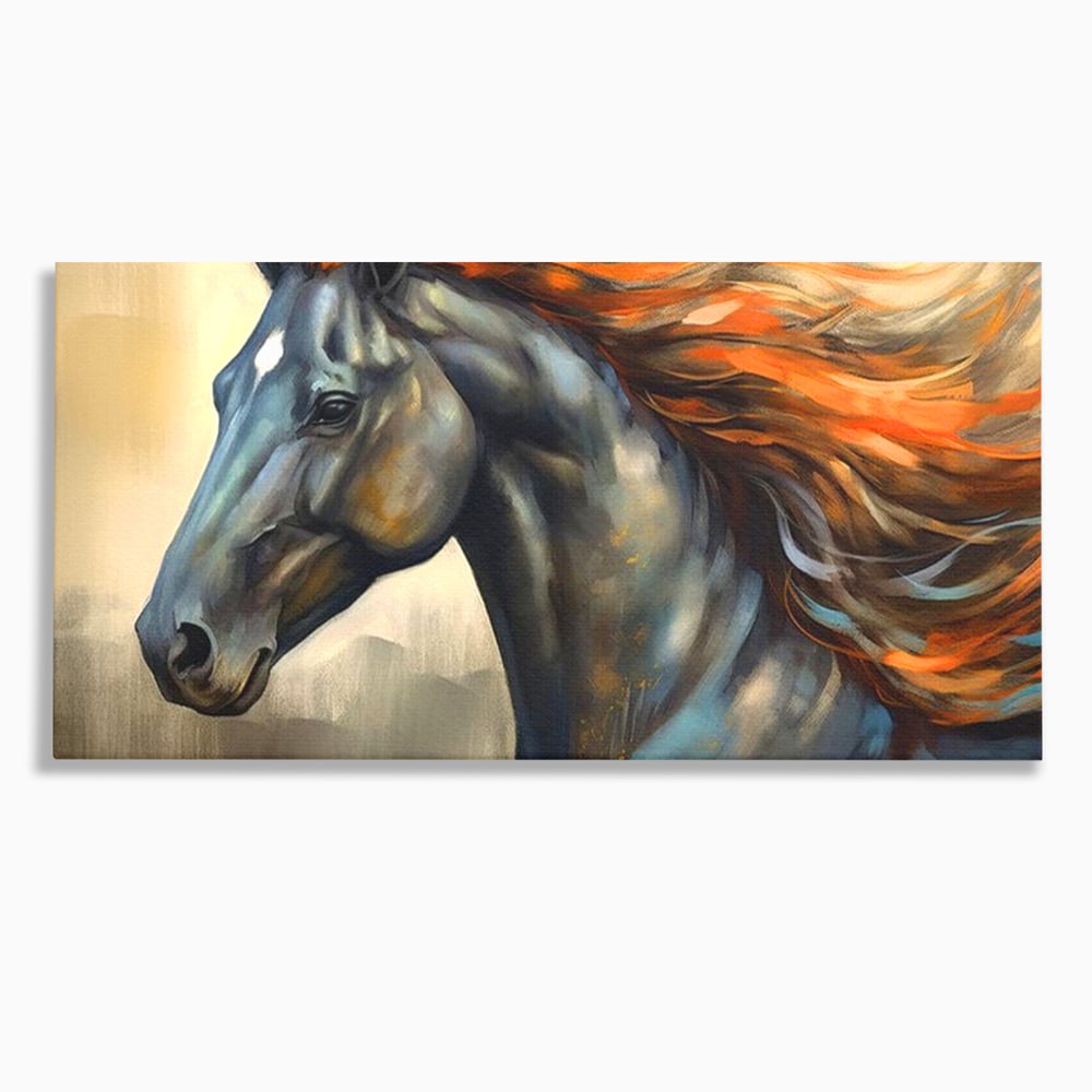 Leinwand Wandkunst Canvas Premium, LuxCanva® M1337, Night Thrill, Mähne, Pferd, Gemälde, Schwarz, Flammen, Galopp, Bewegung, anmutig, wild, Büro, Wohnen, Kinderzimmer