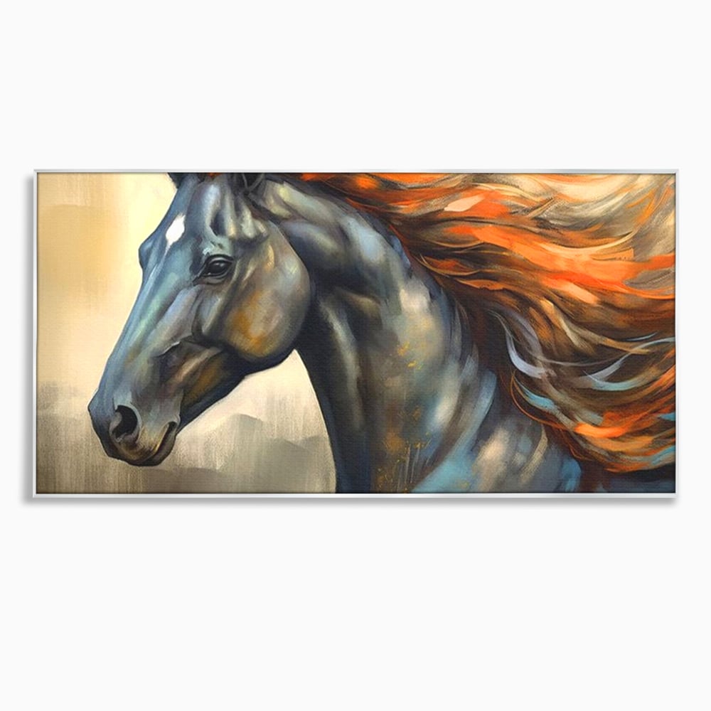 Leinwand Wandkunst Canvas Premium, LuxCanva® M1337, Night Thrill, Mähne, Pferd, Gemälde, Schwarz, Flammen, Galopp, Bewegung, anmutig, wild, Büro, Wohnen, Kinderzimmer