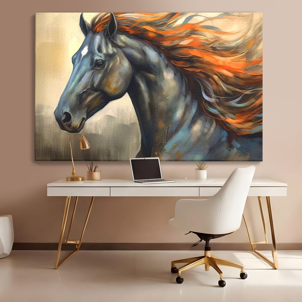 Leinwand Wandkunst Canvas Premium, LuxCanva® M1337, Night Thrill, Mähne, Pferd, Gemälde, Schwarz, Flammen, Galopp, Bewegung, anmutig, wild, Büro, Wohnen, Kinderzimmer