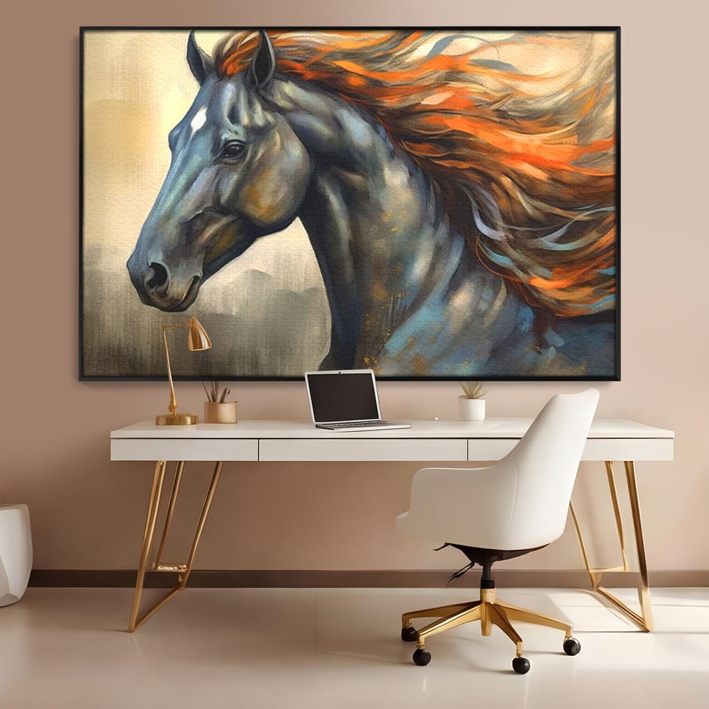 Leinwand Wandkunst Canvas Premium, LuxCanva® M1337, Night Thrill, Mähne, Pferd, Gemälde, Schwarz, Flammen, Galopp, Bewegung, anmutig, wild, Büro, Wohnen, Kinderzimmer
