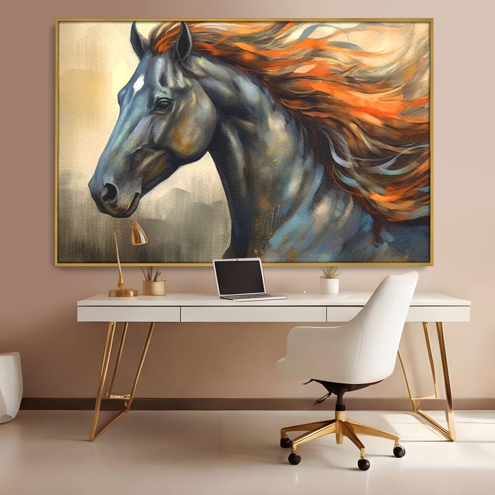 Leinwand Wandkunst Canvas Premium, LuxCanva® M1337, Night Thrill, Mähne, Pferd, Gemälde, Schwarz, Flammen, Galopp, Bewegung, anmutig, wild, Büro, Wohnen, Kinderzimmer