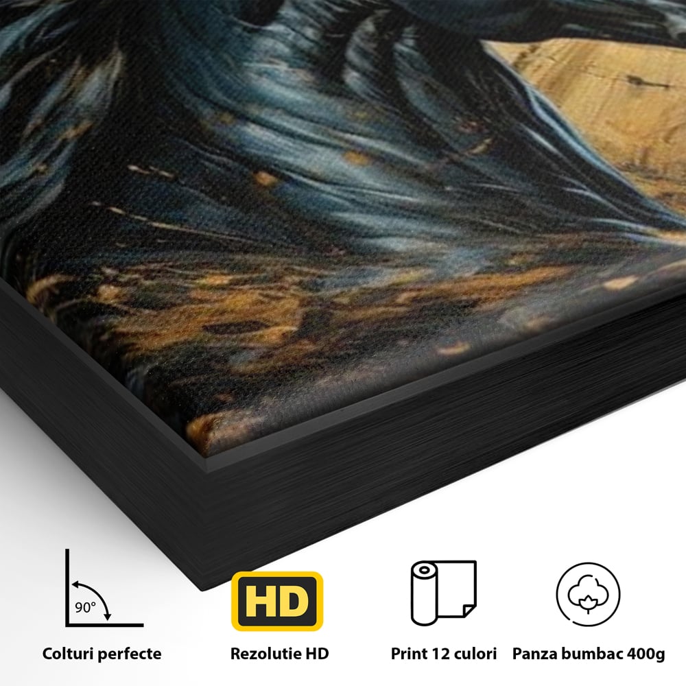 Leinwand Wandkunst Leinwand Premium, LuxCanva® M1338, Im Wirbel der Zeit, Zeit, Finsternis, Gold, Dynamisch, Abstrakte Kunst, Pferd, Mythisch, Mythisch, Griff, Gemälde, Fantastisch, Büro, Wohnen, Kinderzimmer