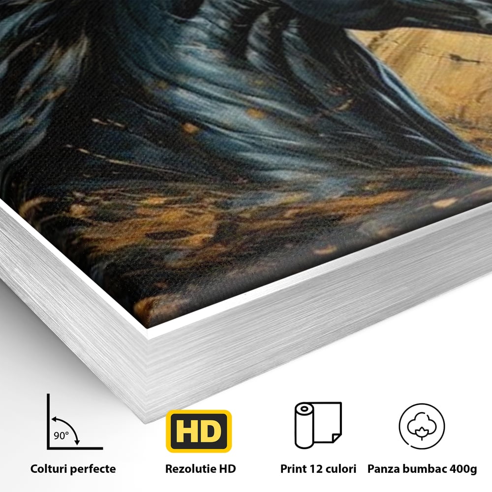 Leinwand Wandkunst Leinwand Premium, LuxCanva® M1338, Im Wirbel der Zeit, Zeit, Finsternis, Gold, Dynamisch, Abstrakte Kunst, Pferd, Mythisch, Mythisch, Griff, Gemälde, Fantastisch, Büro, Wohnen, Kinderzimmer