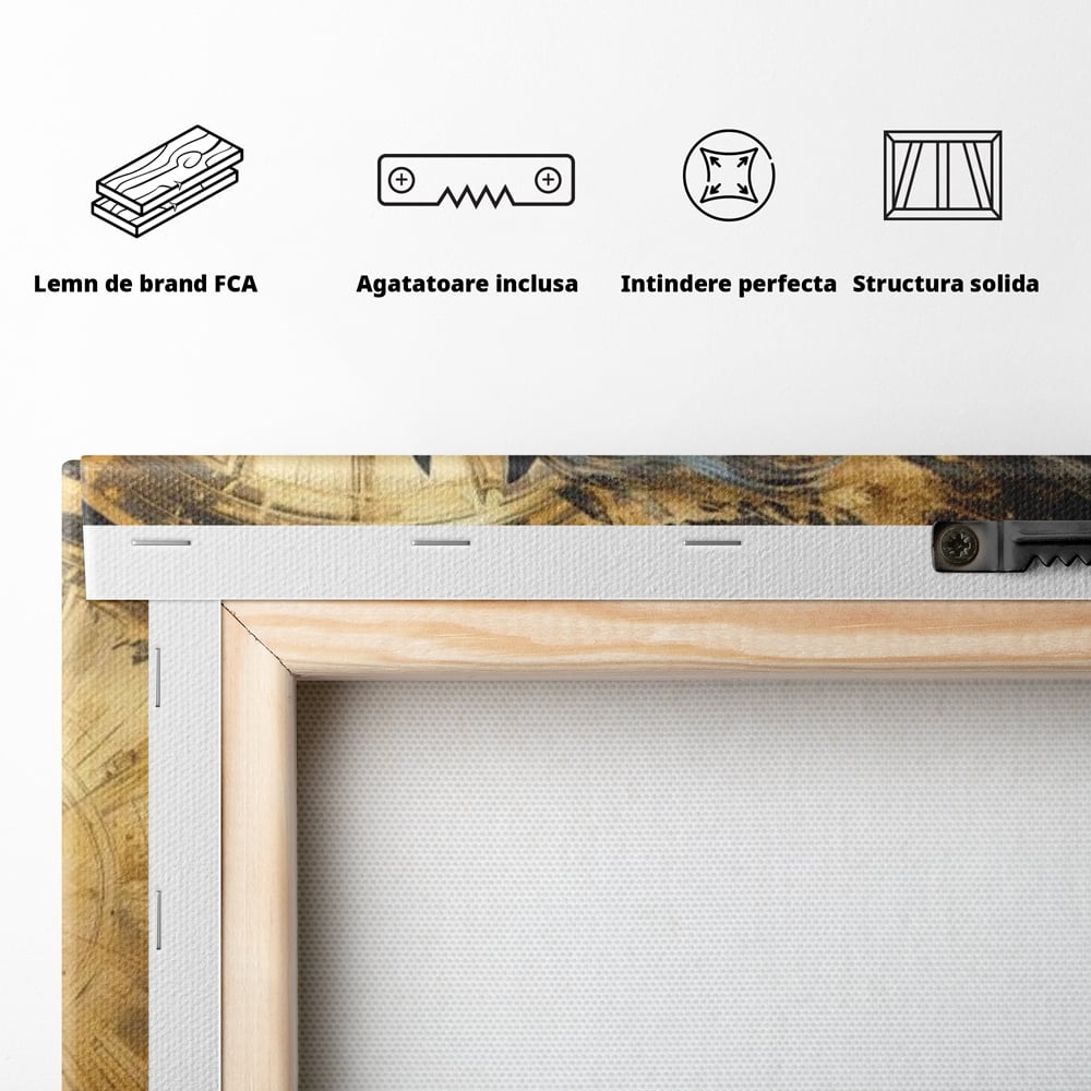 Leinwand Wandkunst Leinwand Premium, LuxCanva® M1338, Im Wirbel der Zeit, Zeit, Finsternis, Gold, Dynamisch, Abstrakte Kunst, Pferd, Mythisch, Mythisch, Griff, Gemälde, Fantastisch, Büro, Wohnen, Kinderzimmer