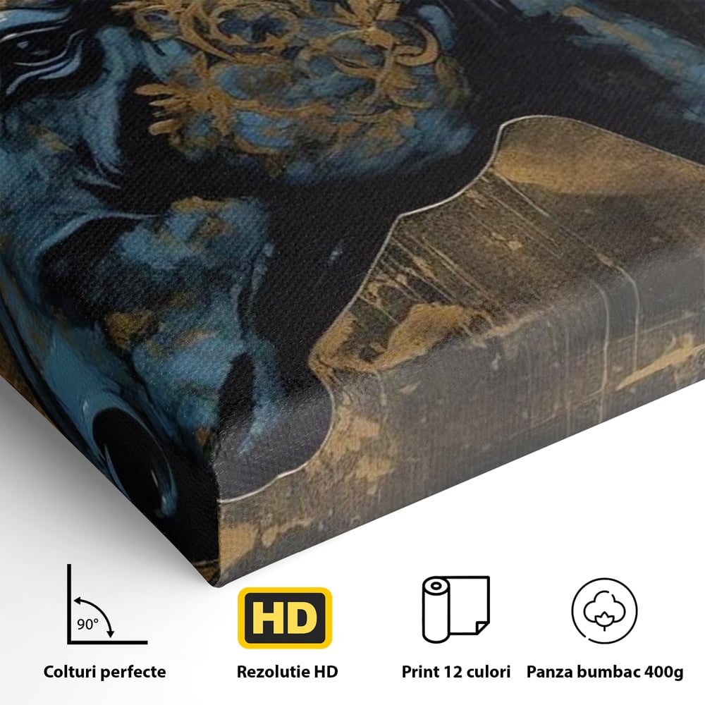 Tablou Canvas Premium, LuxCanva® M1339, Coama de Aur, Ornamental, Auriu, Imperial, Pictura, Abstract, Nobil, Rafinat, Cal, Profil, Animal, Birou, Living, Camera Copil