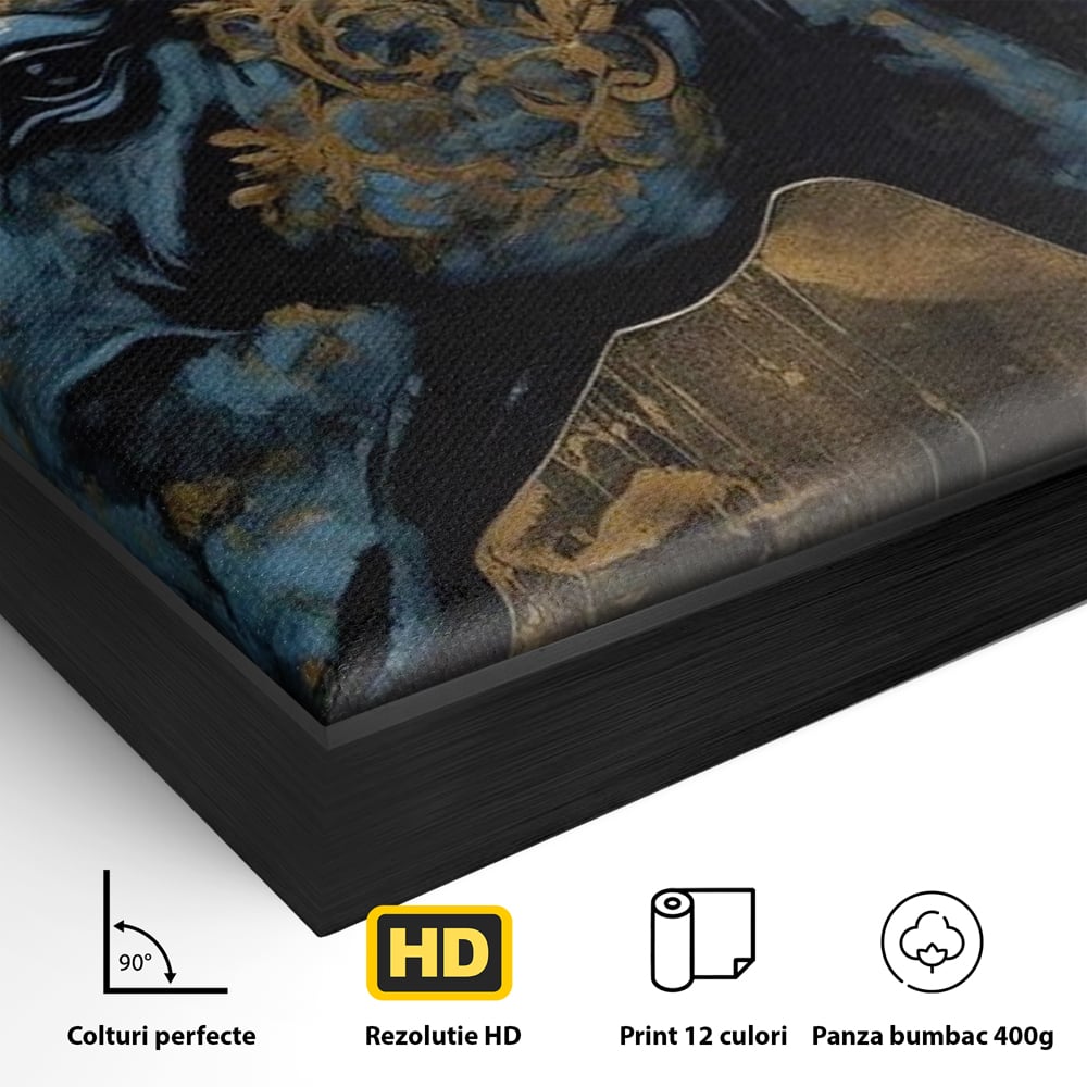 Tablou Canvas Premium, LuxCanva® M1339, Coama de Aur, Ornamental, Auriu, Imperial, Pictura, Abstract, Nobil, Rafinat, Cal, Profil, Animal, Birou, Living, Camera Copil