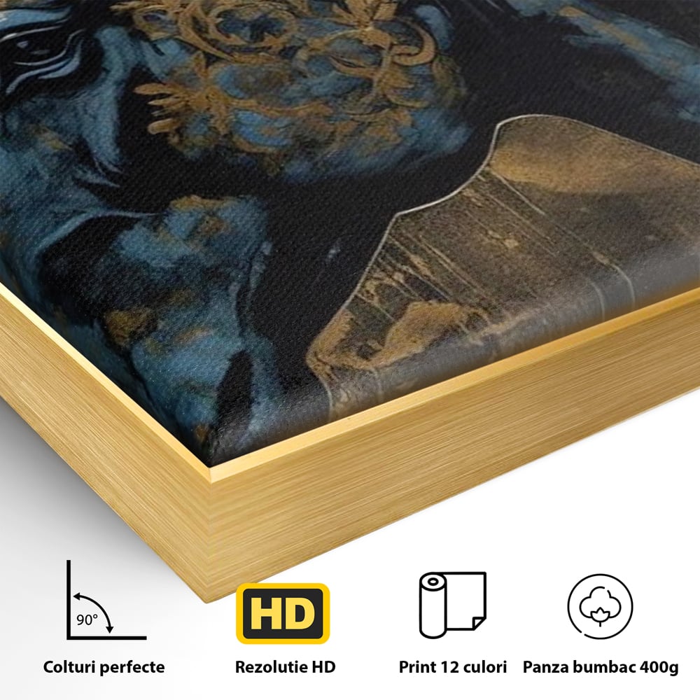 Tablou Canvas Premium, LuxCanva® M1339, Coama de Aur, Ornamental, Auriu, Imperial, Pictura, Abstract, Nobil, Rafinat, Cal, Profil, Animal, Birou, Living, Camera Copil
