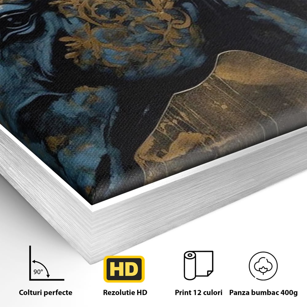 Tablou Canvas Premium, LuxCanva® M1339, Coama de Aur, Ornamental, Auriu, Imperial, Pictura, Abstract, Nobil, Rafinat, Cal, Profil, Animal, Birou, Living, Camera Copil