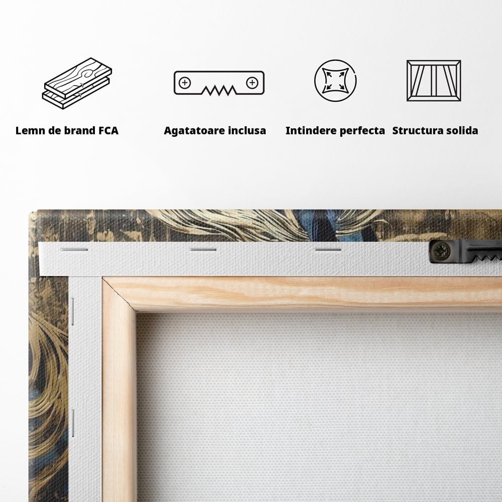 Tablou Canvas Premium, LuxCanva® M1339, Coama de Aur, Ornamental, Auriu, Imperial, Pictura, Abstract, Nobil, Rafinat, Cal, Profil, Animal, Birou, Living, Camera Copil