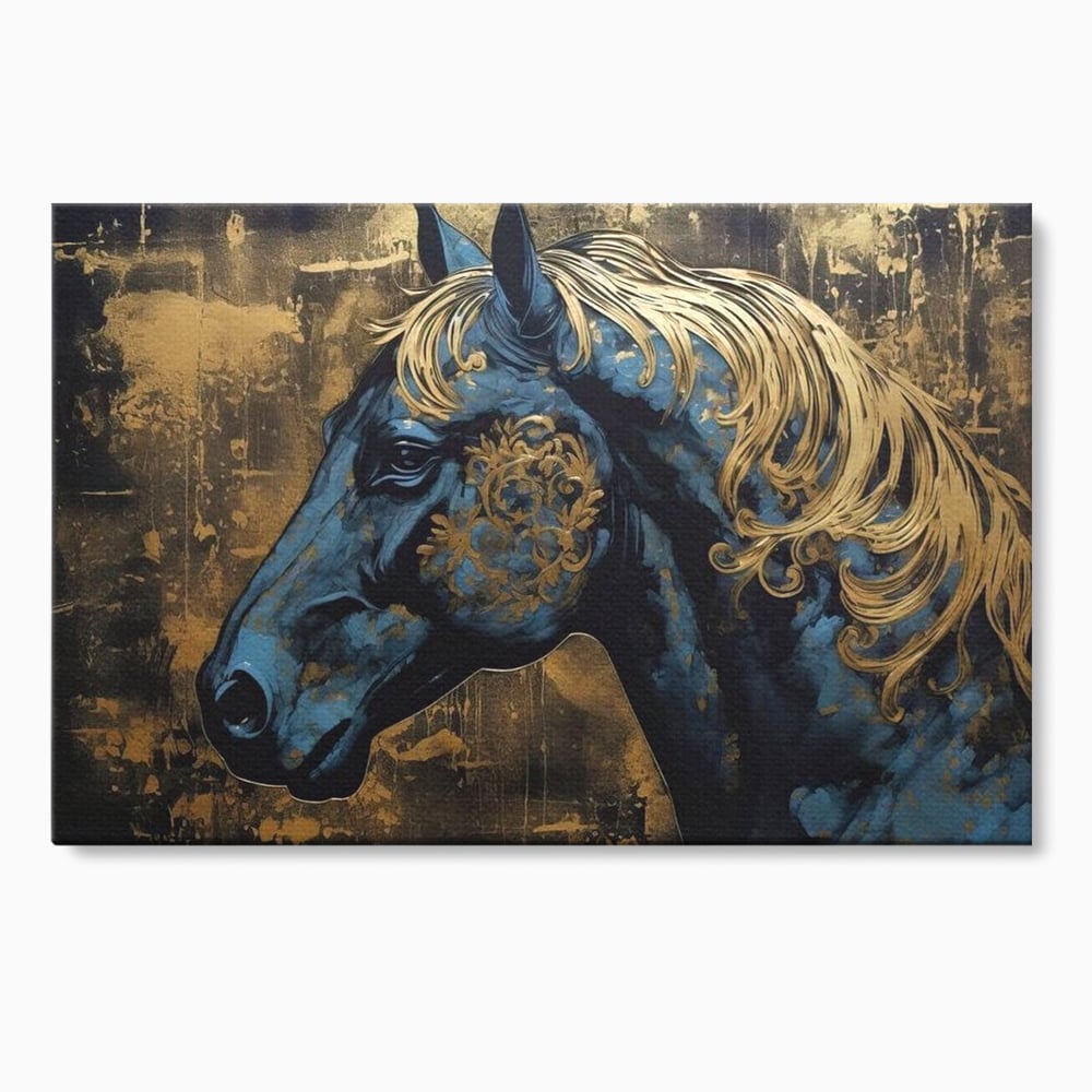 Tablou Canvas Premium, LuxCanva® M1339, Coama de Aur, Ornamental, Auriu, Imperial, Pictura, Abstract, Nobil, Rafinat, Cal, Profil, Animal, Birou, Living, Camera Copil