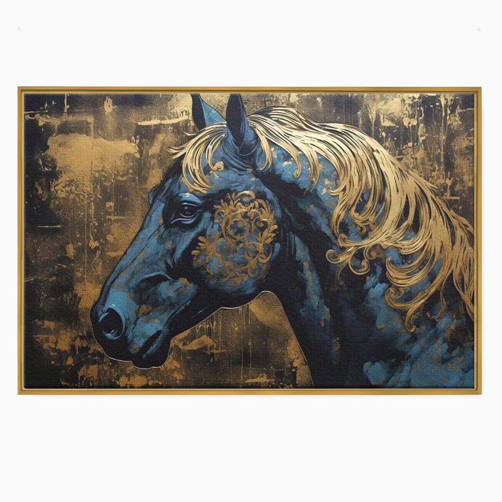 Tablou Canvas Premium, LuxCanva® M1339, Coama de Aur, Ornamental, Auriu, Imperial, Pictura, Abstract, Nobil, Rafinat, Cal, Profil, Animal, Birou, Living, Camera Copil