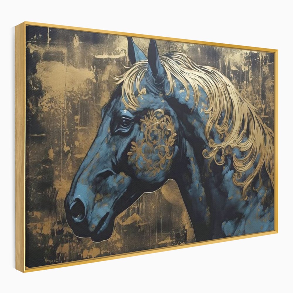 Tablou Canvas Premium, LuxCanva® M1339, Coama de Aur, Ornamental, Auriu, Imperial, Pictura, Abstract, Nobil, Rafinat, Cal, Profil, Animal, Birou, Living, Camera Copil