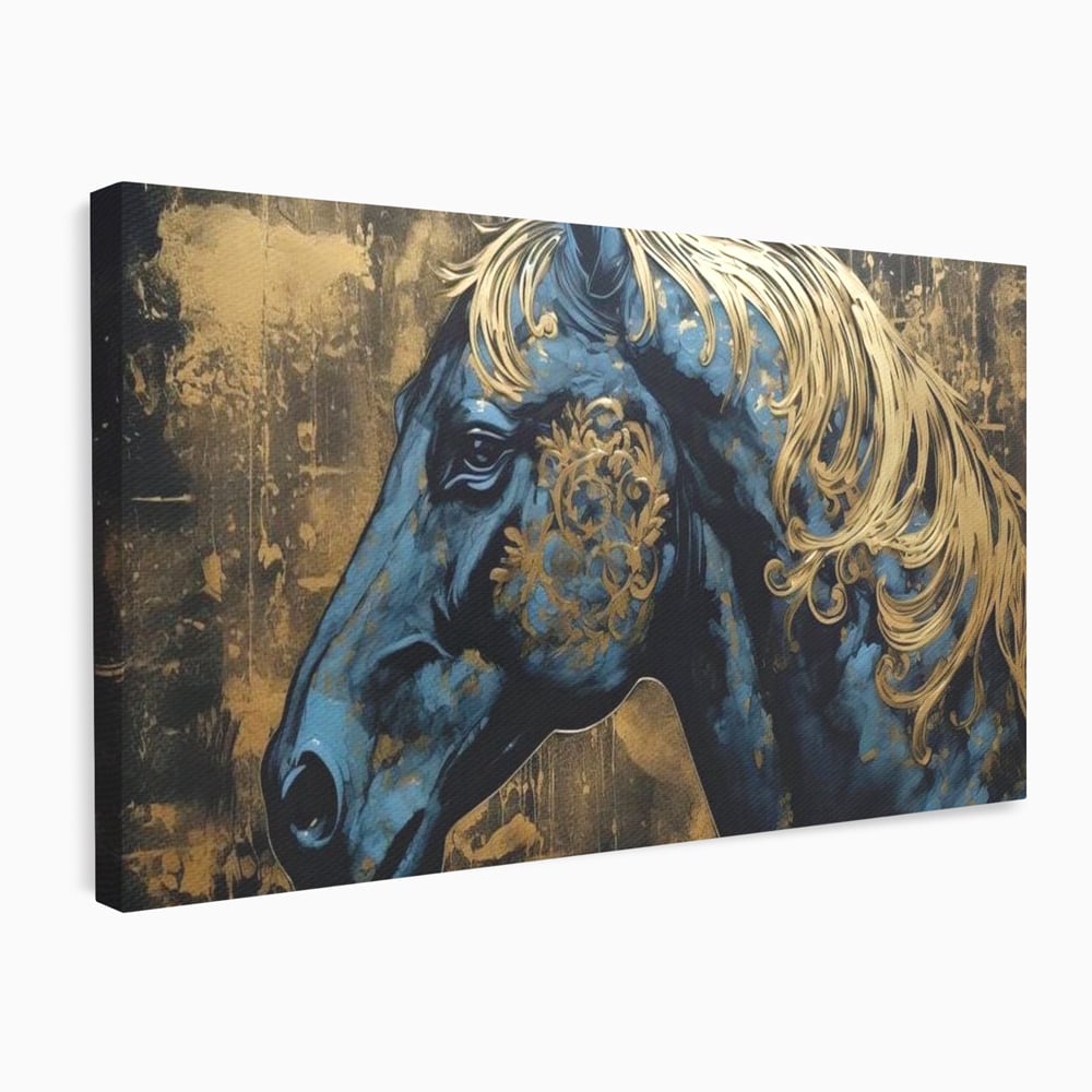 Tablou Canvas Premium, LuxCanva® M1339, Coama de Aur, Ornamental, Auriu, Imperial, Pictura, Abstract, Nobil, Rafinat, Cal, Profil, Animal, Birou, Living, Camera Copil