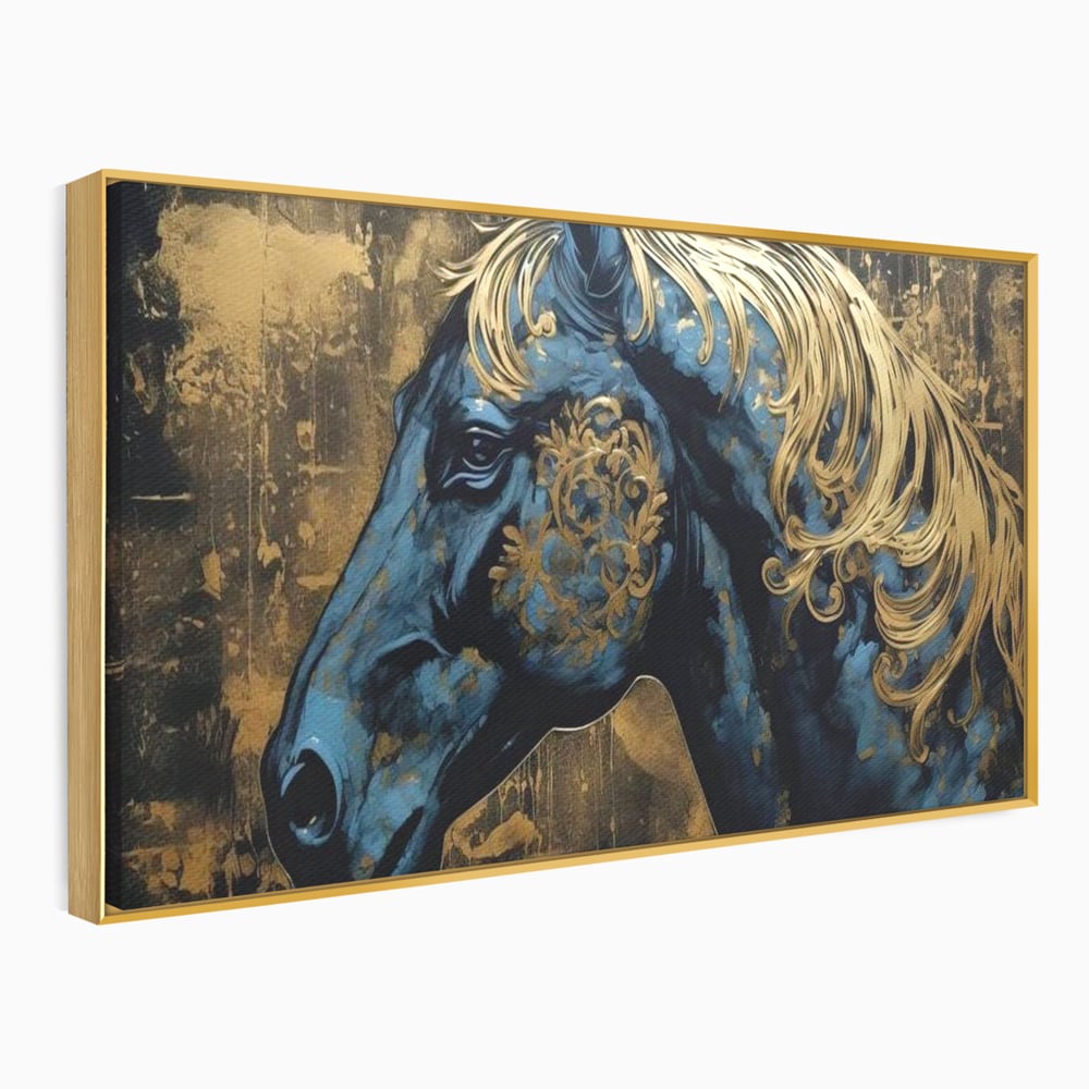 Tablou Canvas Premium, LuxCanva® M1339, Coama de Aur, Ornamental, Auriu, Imperial, Pictura, Abstract, Nobil, Rafinat, Cal, Profil, Animal, Birou, Living, Camera Copil