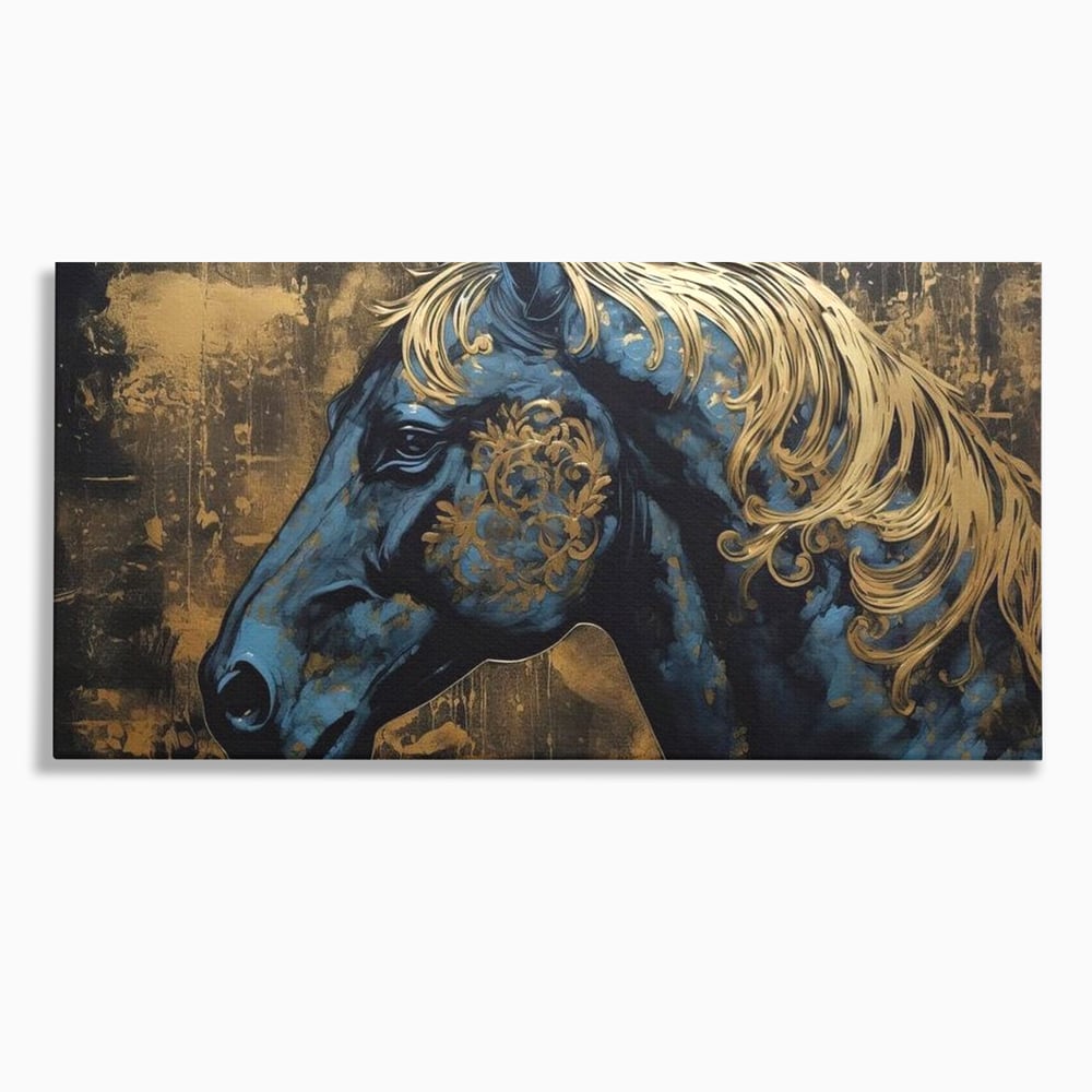 Tablou Canvas Premium, LuxCanva® M1339, Coama de Aur, Ornamental, Auriu, Imperial, Pictura, Abstract, Nobil, Rafinat, Cal, Profil, Animal, Birou, Living, Camera Copil