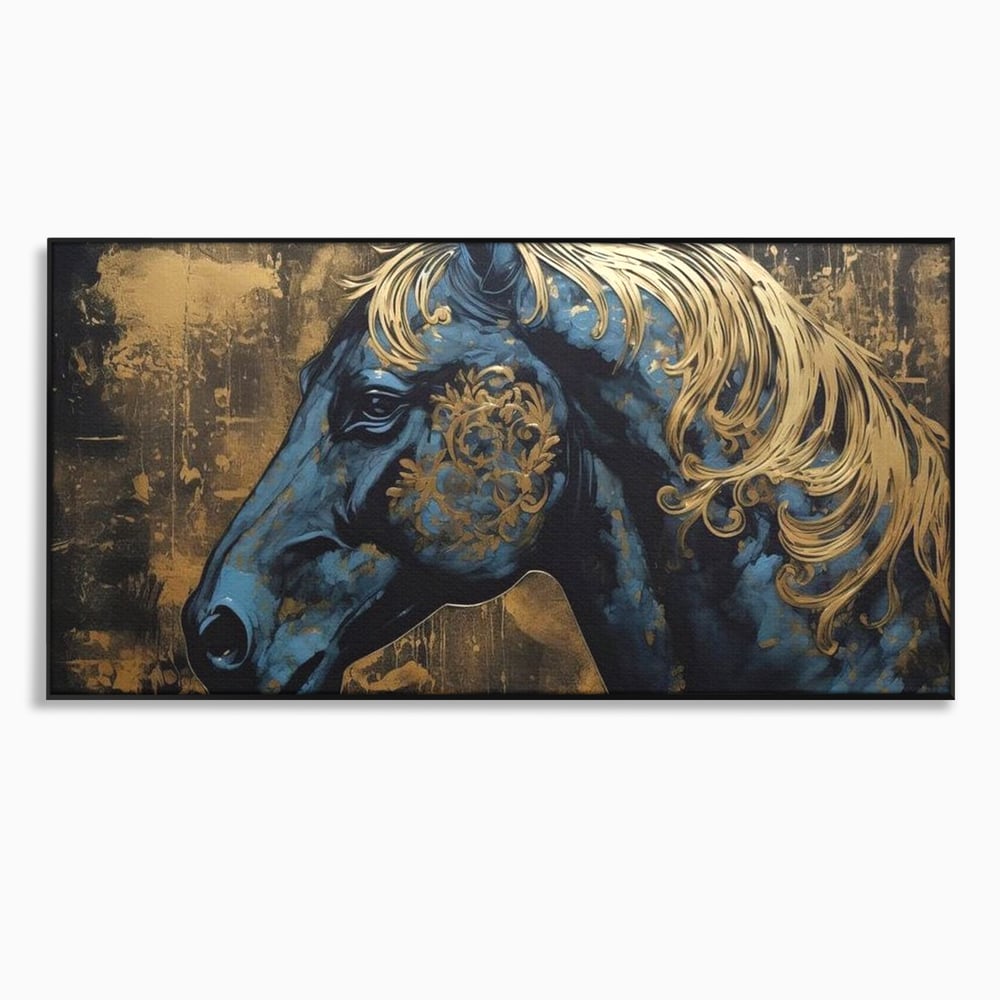Tablou Canvas Premium, LuxCanva® M1339, Coama de Aur, Ornamental, Auriu, Imperial, Pictura, Abstract, Nobil, Rafinat, Cal, Profil, Animal, Birou, Living, Camera Copil