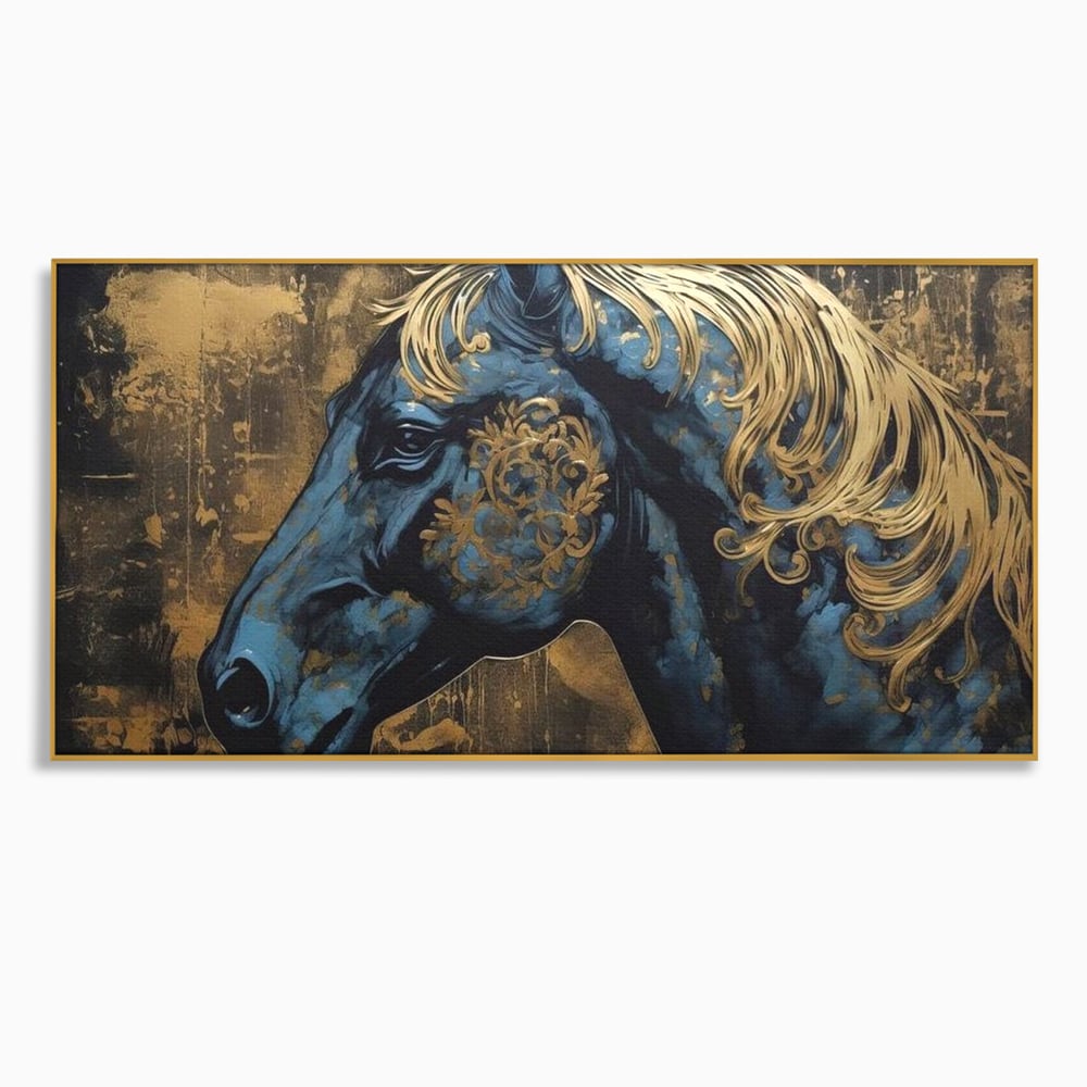 Tablou Canvas Premium, LuxCanva® M1339, Coama de Aur, Ornamental, Auriu, Imperial, Pictura, Abstract, Nobil, Rafinat, Cal, Profil, Animal, Birou, Living, Camera Copil