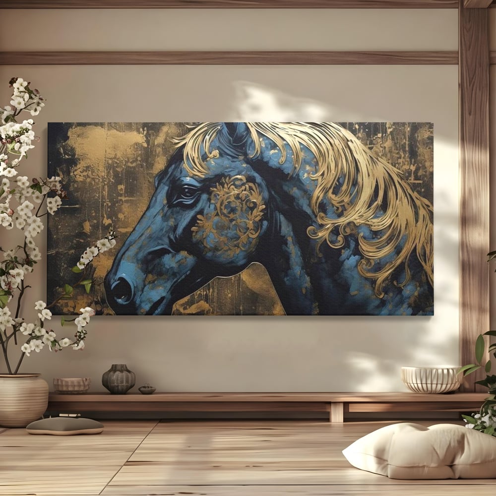 Tablou Canvas Premium, LuxCanva® M1339, Coama de Aur, Ornamental, Auriu, Imperial, Pictura, Abstract, Nobil, Rafinat, Cal, Profil, Animal, Birou, Living, Camera Copil