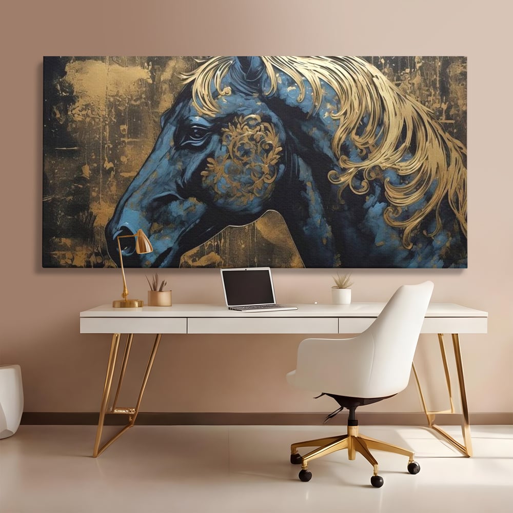Tablou Canvas Premium, LuxCanva® M1339, Coama de Aur, Ornamental, Auriu, Imperial, Pictura, Abstract, Nobil, Rafinat, Cal, Profil, Animal, Birou, Living, Camera Copil