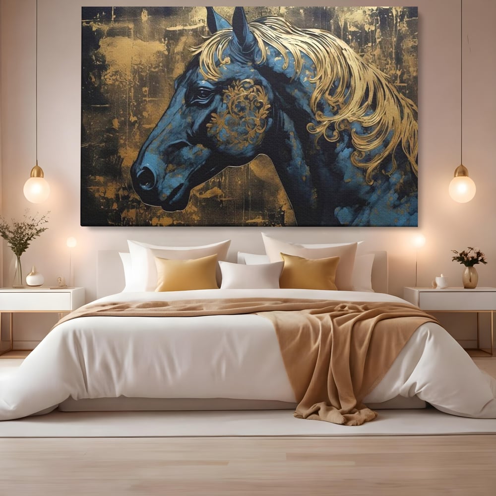 Tablou Canvas Premium, LuxCanva® M1339, Coama de Aur, Ornamental, Auriu, Imperial, Pictura, Abstract, Nobil, Rafinat, Cal, Profil, Animal, Birou, Living, Camera Copil