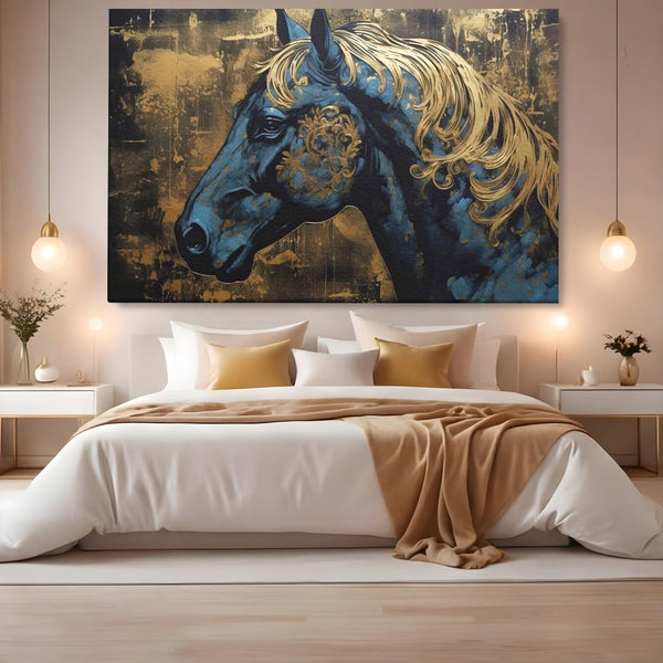 Tablou Canvas Premium, LuxCanva® M1339, Coama de Aur, Ornamental, Auriu, Imperial, Pictura, Abstract, Nobil, Rafinat, Cal, Profil, Animal, Birou, Living, Camera Copil