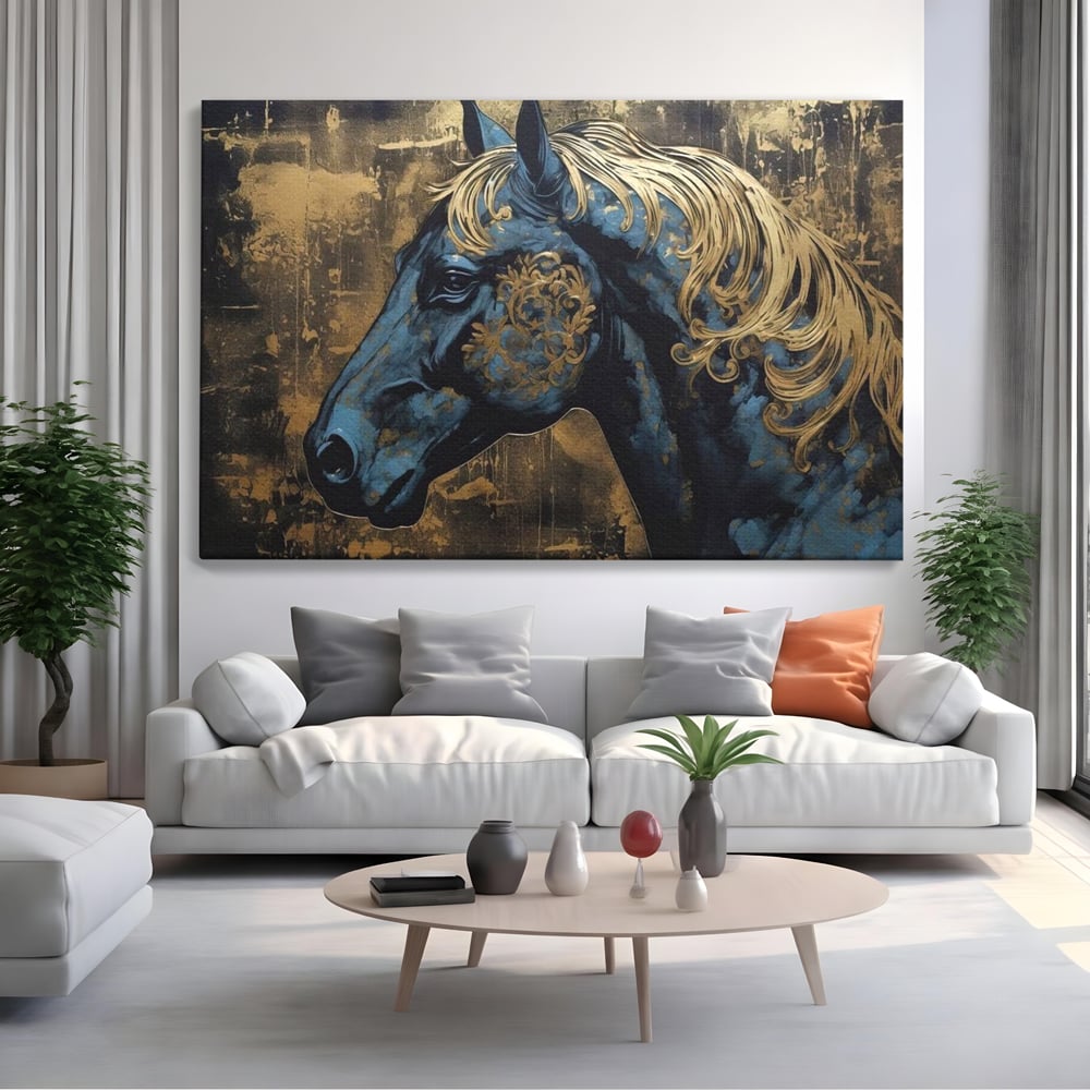Tablou Canvas Premium, LuxCanva® M1339, Coama de Aur, Ornamental, Auriu, Imperial, Pictura, Abstract, Nobil, Rafinat, Cal, Profil, Animal, Birou, Living, Camera Copil