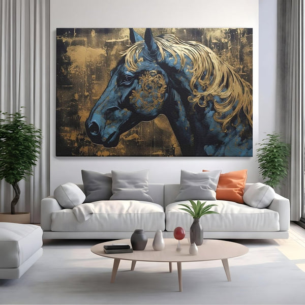 Tablou Canvas Premium, LuxCanva® M1339, Coama de Aur, Ornamental, Auriu, Imperial, Pictura, Abstract, Nobil, Rafinat, Cal, Profil, Animal, Birou, Living, Camera Copil
