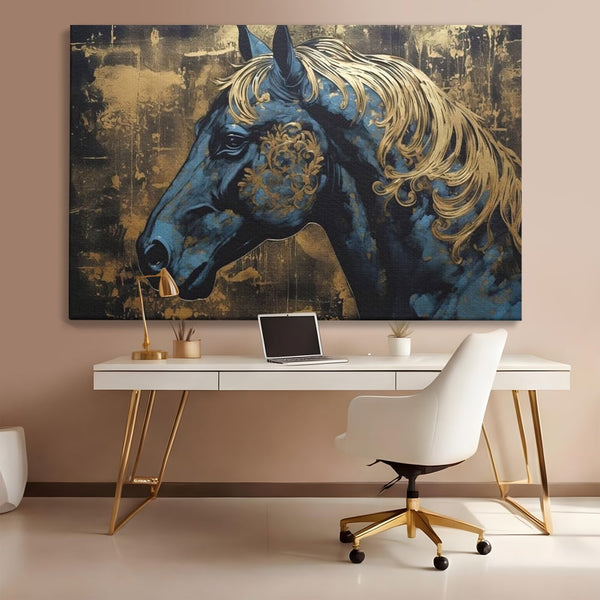Tablou Canvas Premium, LuxCanva® M1339, Coama de Aur, Ornamental, Auriu, Imperial, Pictura, Abstract, Nobil, Rafinat, Cal, Profil, Animal, Birou, Living, Camera Copil