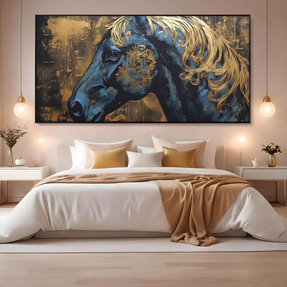 Tablou Canvas Premium, LuxCanva® M1339, Coama de Aur, Ornamental, Auriu, Imperial, Pictura, Abstract, Nobil, Rafinat, Cal, Profil, Animal, Birou, Living, Camera Copil