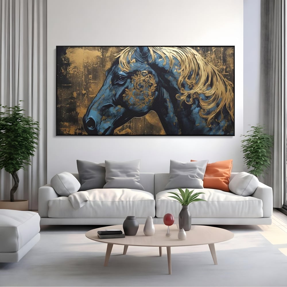 Tablou Canvas Premium, LuxCanva® M1339, Coama de Aur, Ornamental, Auriu, Imperial, Pictura, Abstract, Nobil, Rafinat, Cal, Profil, Animal, Birou, Living, Camera Copil