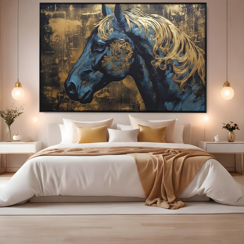 Tablou Canvas Premium, LuxCanva® M1339, Coama de Aur, Ornamental, Auriu, Imperial, Pictura, Abstract, Nobil, Rafinat, Cal, Profil, Animal, Birou, Living, Camera Copil