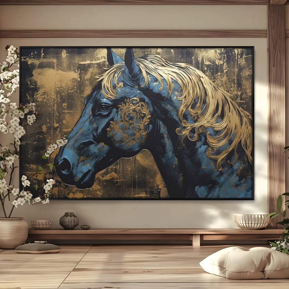 Tablou Canvas Premium, LuxCanva® M1339, Coama de Aur, Ornamental, Auriu, Imperial, Pictura, Abstract, Nobil, Rafinat, Cal, Profil, Animal, Birou, Living, Camera Copil