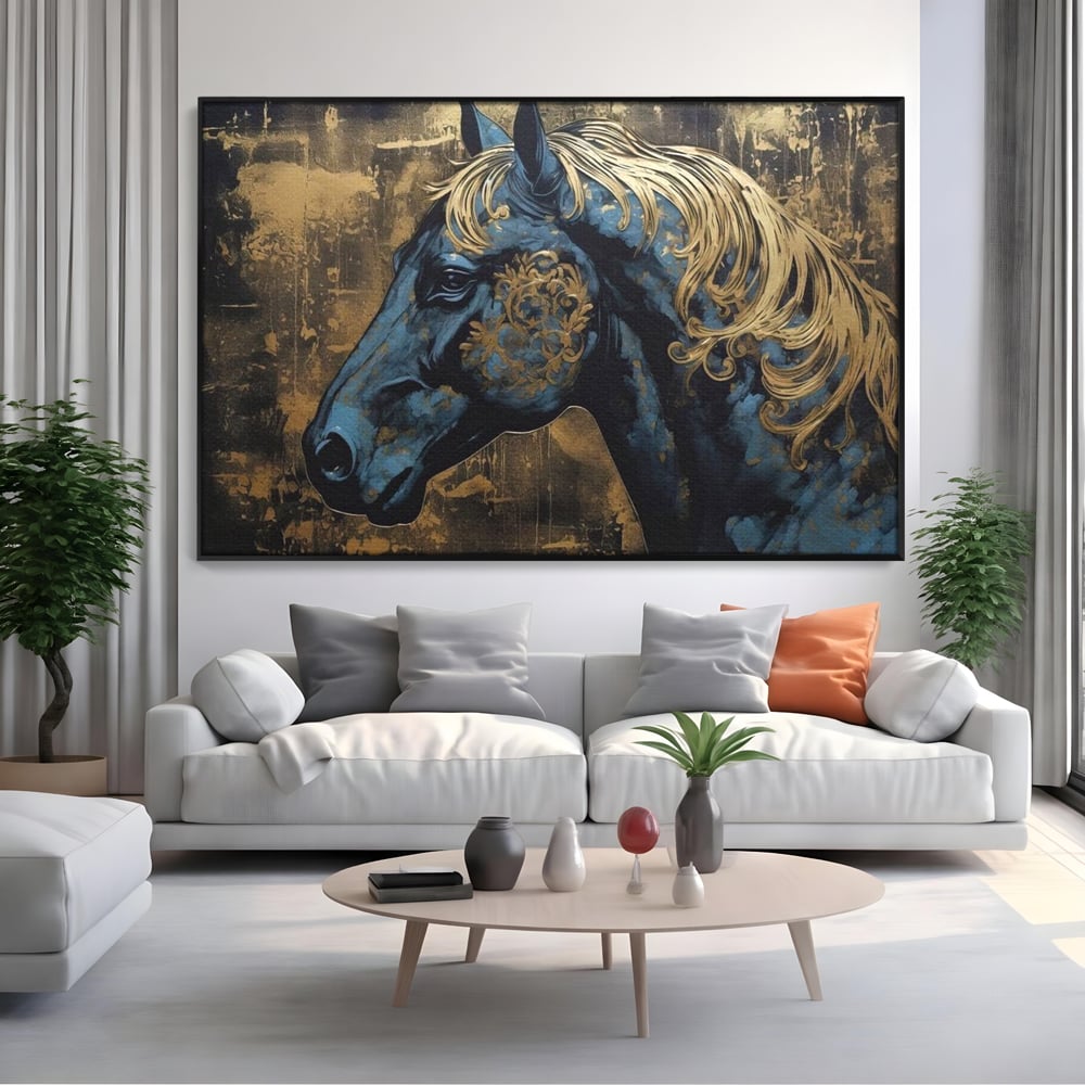 Tablou Canvas Premium, LuxCanva® M1339, Coama de Aur, Ornamental, Auriu, Imperial, Pictura, Abstract, Nobil, Rafinat, Cal, Profil, Animal, Birou, Living, Camera Copil