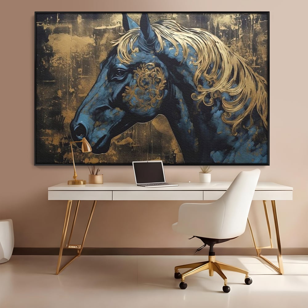 Tablou Canvas Premium, LuxCanva® M1339, Coama de Aur, Ornamental, Auriu, Imperial, Pictura, Abstract, Nobil, Rafinat, Cal, Profil, Animal, Birou, Living, Camera Copil