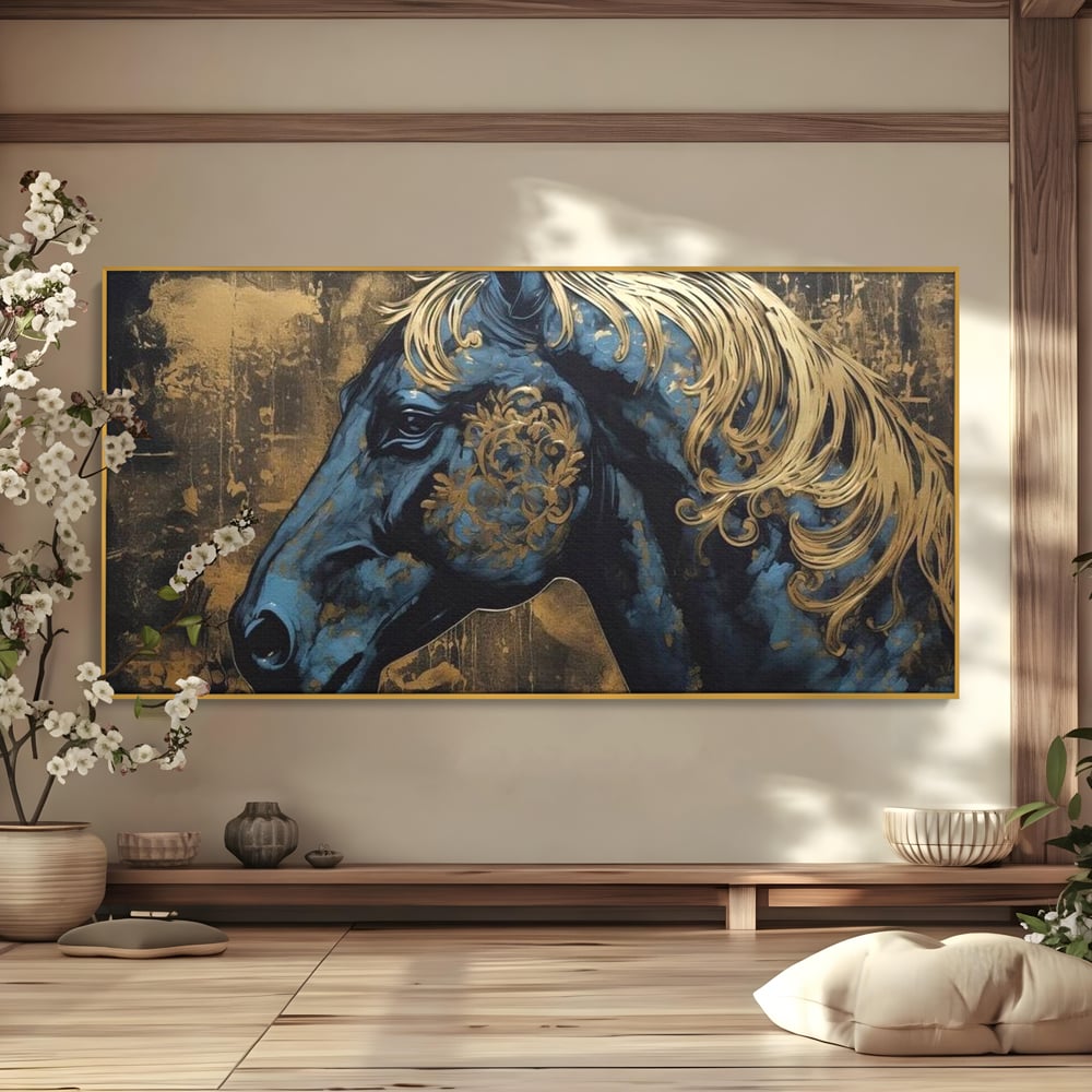 Tablou Canvas Premium, LuxCanva® M1339, Coama de Aur, Ornamental, Auriu, Imperial, Pictura, Abstract, Nobil, Rafinat, Cal, Profil, Animal, Birou, Living, Camera Copil