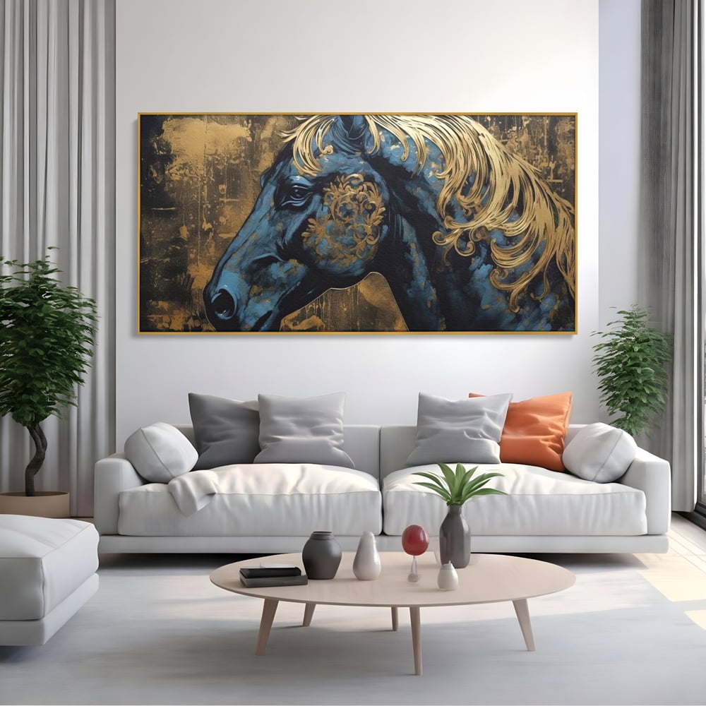 Tablou Canvas Premium, LuxCanva® M1339, Coama de Aur, Ornamental, Auriu, Imperial, Pictura, Abstract, Nobil, Rafinat, Cal, Profil, Animal, Birou, Living, Camera Copil