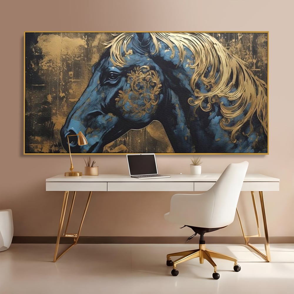 Tablou Canvas Premium, LuxCanva® M1339, Coama de Aur, Ornamental, Auriu, Imperial, Pictura, Abstract, Nobil, Rafinat, Cal, Profil, Animal, Birou, Living, Camera Copil