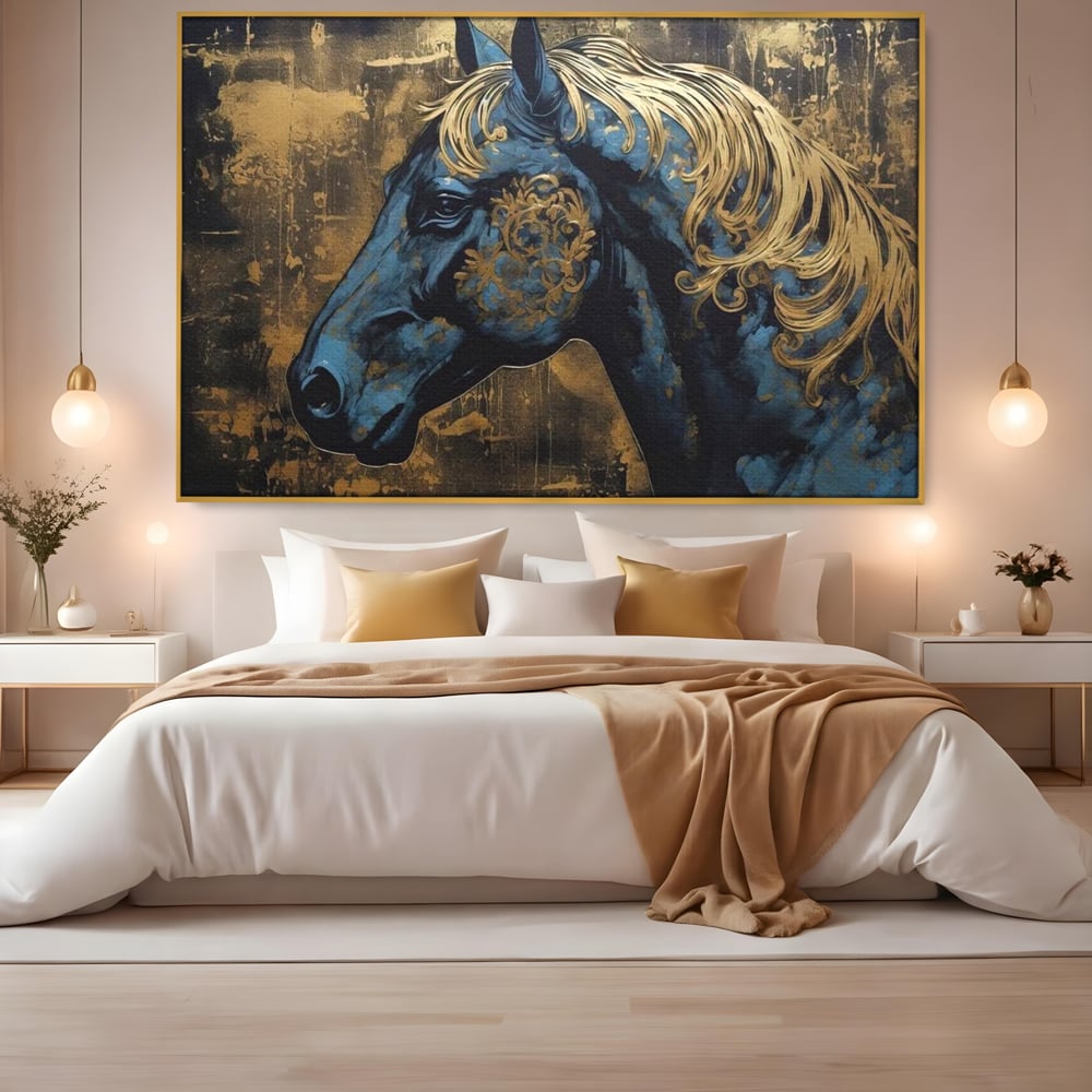 Tablou Canvas Premium, LuxCanva® M1339, Coama de Aur, Ornamental, Auriu, Imperial, Pictura, Abstract, Nobil, Rafinat, Cal, Profil, Animal, Birou, Living, Camera Copil