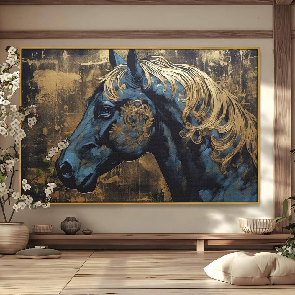 Tablou Canvas Premium, LuxCanva® M1339, Coama de Aur, Ornamental, Auriu, Imperial, Pictura, Abstract, Nobil, Rafinat, Cal, Profil, Animal, Birou, Living, Camera Copil