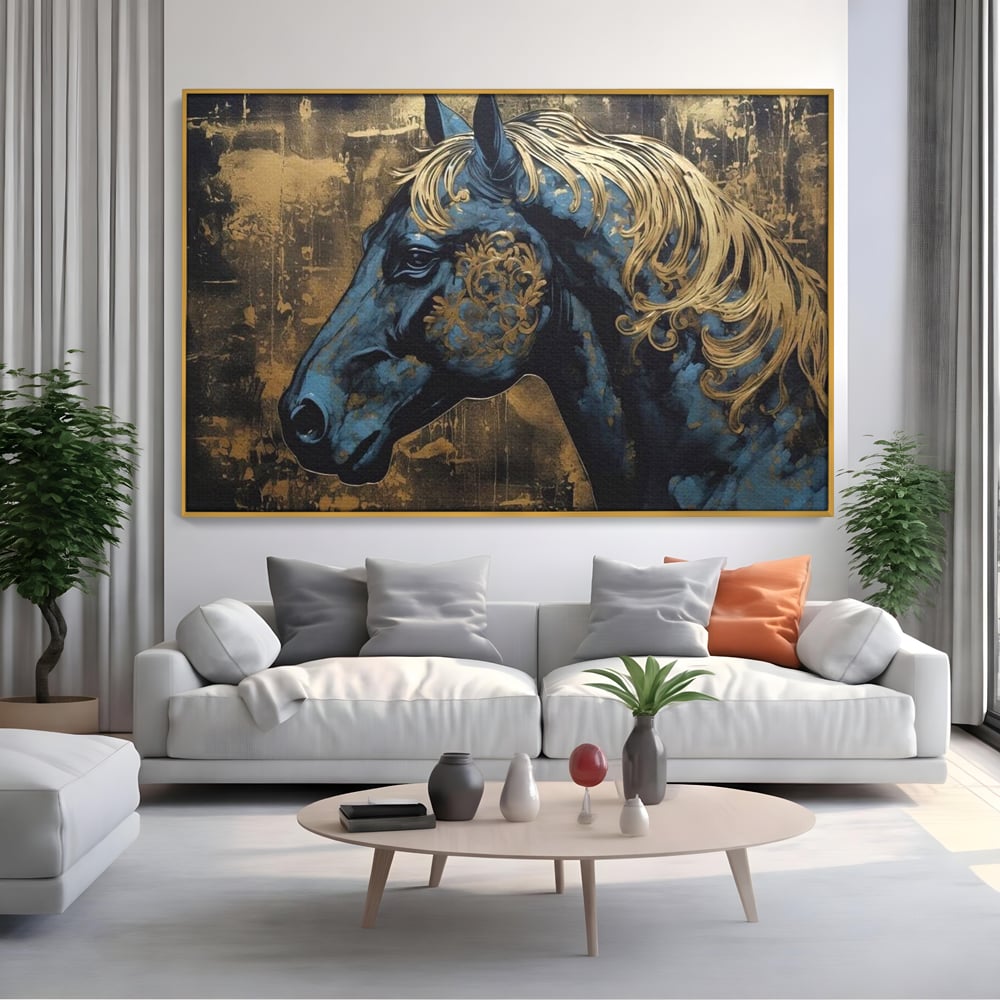 Tablou Canvas Premium, LuxCanva® M1339, Coama de Aur, Ornamental, Auriu, Imperial, Pictura, Abstract, Nobil, Rafinat, Cal, Profil, Animal, Birou, Living, Camera Copil