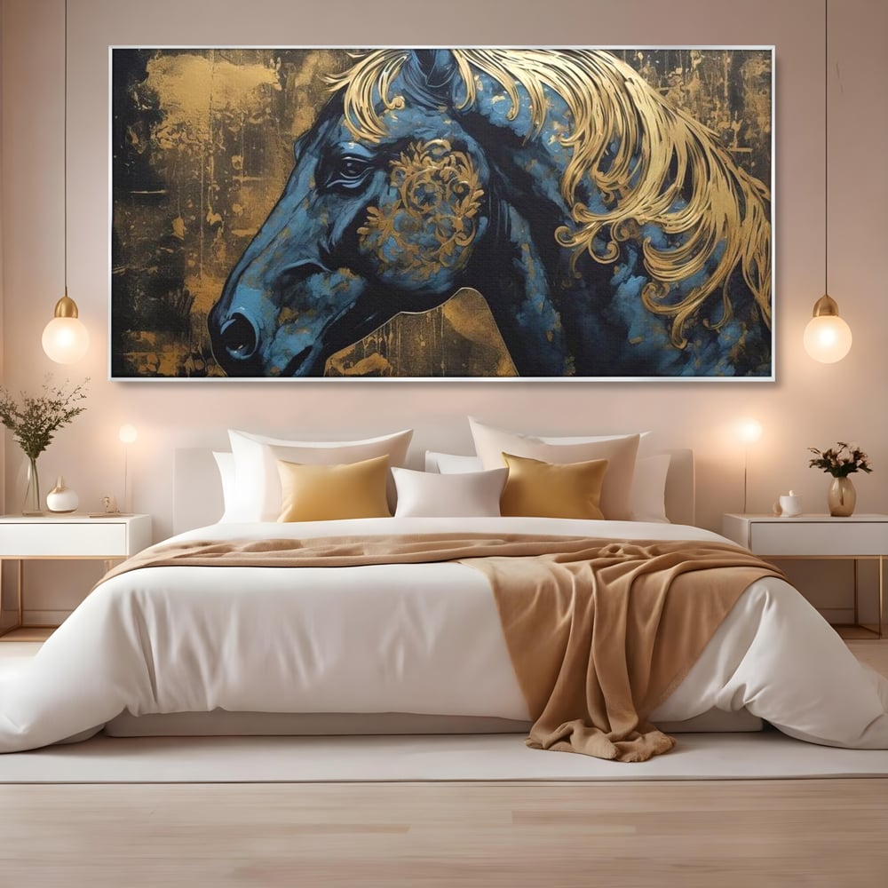 Tablou Canvas Premium, LuxCanva® M1339, Coama de Aur, Ornamental, Auriu, Imperial, Pictura, Abstract, Nobil, Rafinat, Cal, Profil, Animal, Birou, Living, Camera Copil