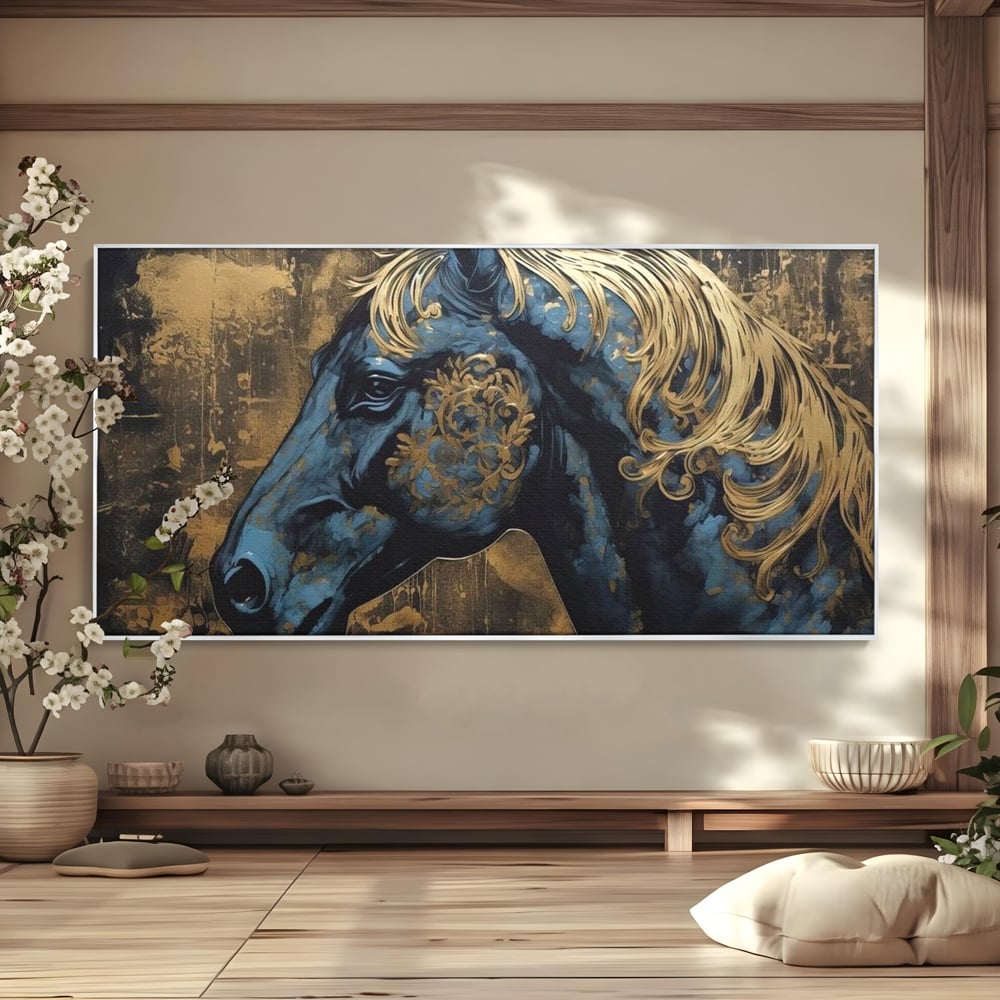 Tablou Canvas Premium, LuxCanva® M1339, Coama de Aur, Ornamental, Auriu, Imperial, Pictura, Abstract, Nobil, Rafinat, Cal, Profil, Animal, Birou, Living, Camera Copil