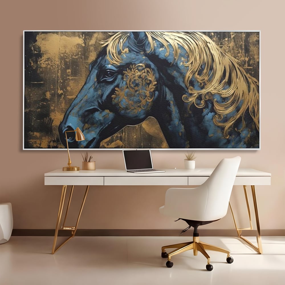Tablou Canvas Premium, LuxCanva® M1339, Coama de Aur, Ornamental, Auriu, Imperial, Pictura, Abstract, Nobil, Rafinat, Cal, Profil, Animal, Birou, Living, Camera Copil