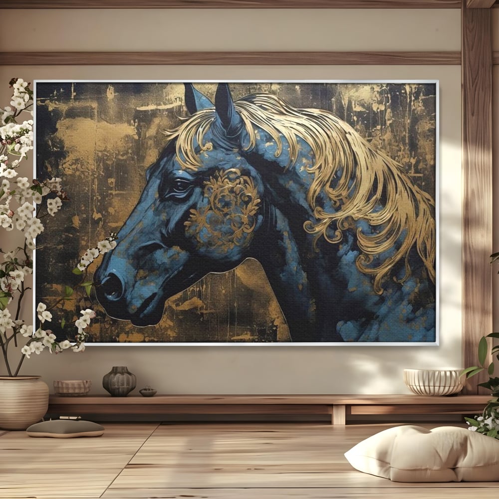 Tablou Canvas Premium, LuxCanva® M1339, Coama de Aur, Ornamental, Auriu, Imperial, Pictura, Abstract, Nobil, Rafinat, Cal, Profil, Animal, Birou, Living, Camera Copil